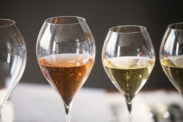 glasses of champagne of different hues