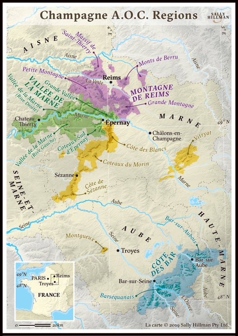 Sally Hillman's signature map of Champagne A.O.C.