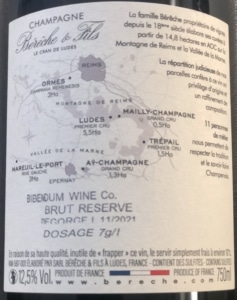 Champagne Bérêche & Fils - bottle back label