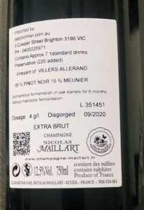 Champagne Nicolas Maillart - bottle back label