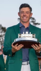 Rory McIlroy in the Green Jacket after winning The Masters 2025