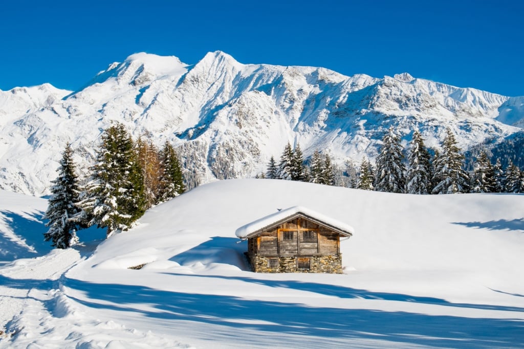 Savoy in winter with Mont Blanc in the background