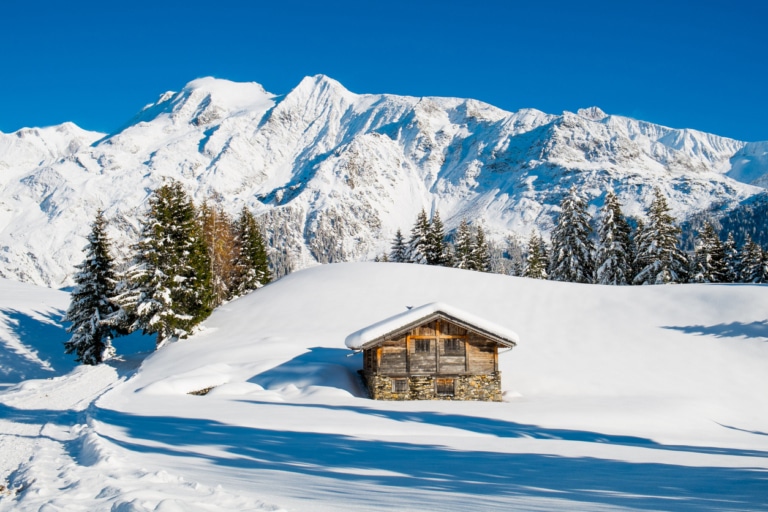 Savoy in winter with Mont Blanc in the background