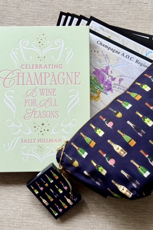 The Champagne Traveller gift set featuring Celebrating Champagne: A Wine For All Seasons by Sally Hillman and the complete six-map Champagne Maps Collection.