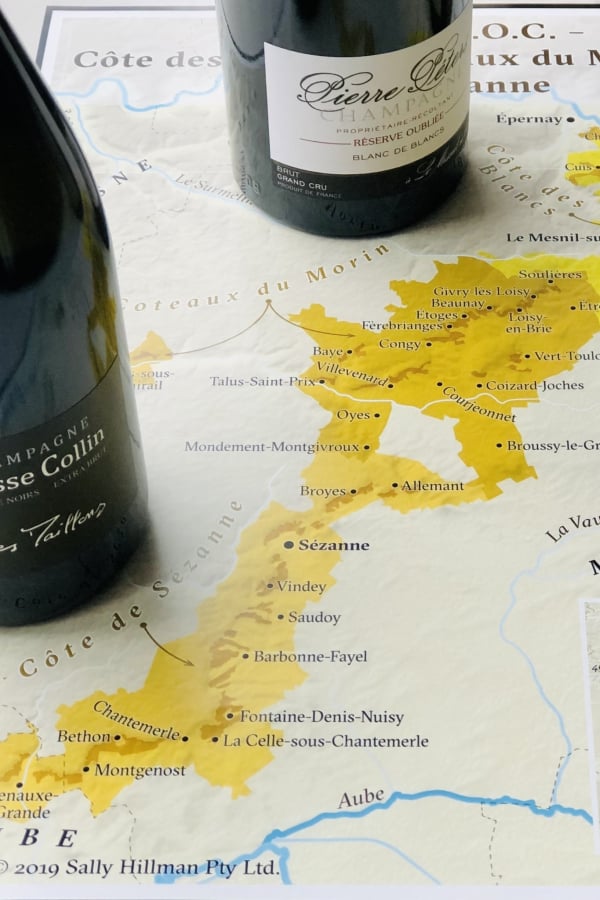 Sally Hillman's Champagne maps with champagne bottles